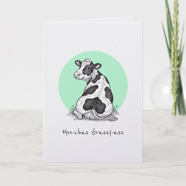 Moo-chas Grassy-ass punny thank you funny card Kort (Framsida)