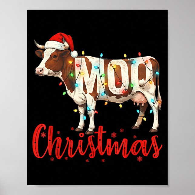 Moo Christmas Funny Cow Lovers Cattle Famer Farmin Poster (Framsidan)