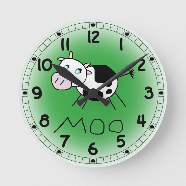 Moo Cow Clock Rund Klocka (Framsida)