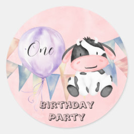 Moo Cow Girl 1st Birthday Party Runt Klistermärke
