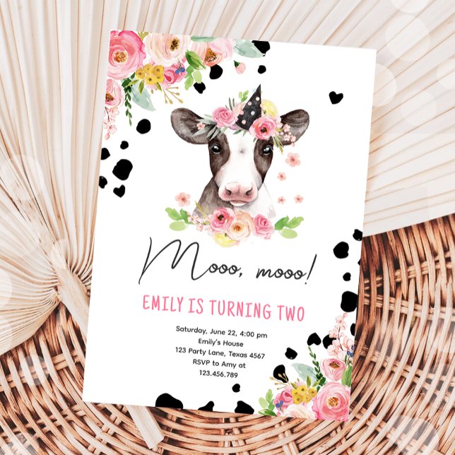 Moo Cow Girl Boskap Födelsedagsfest 2 Inbjudningar (Skapare uppladdad)