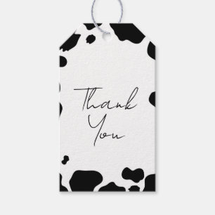 Moo Cow Spots Print Black & White Bröllop Presentetikett