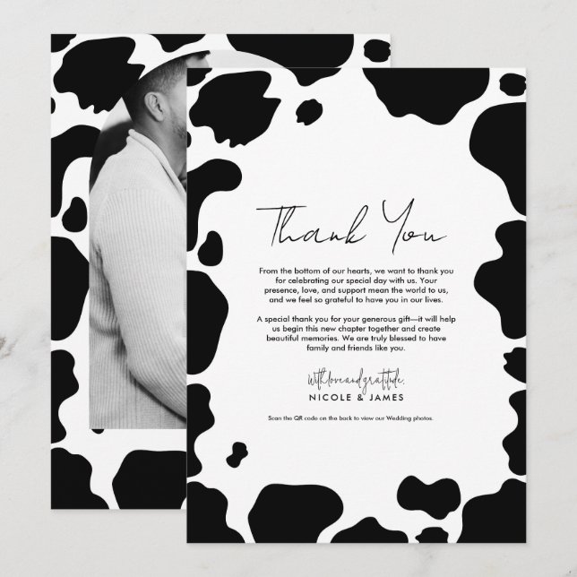 Moo Cow Spots Print Black White-Tack Inbjudningar (Fram/baksida)