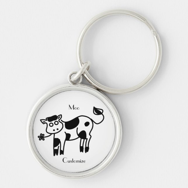 Moo Cow Thunder_Cove Rund Silverfärgad Nyckelring (Framsidan)
