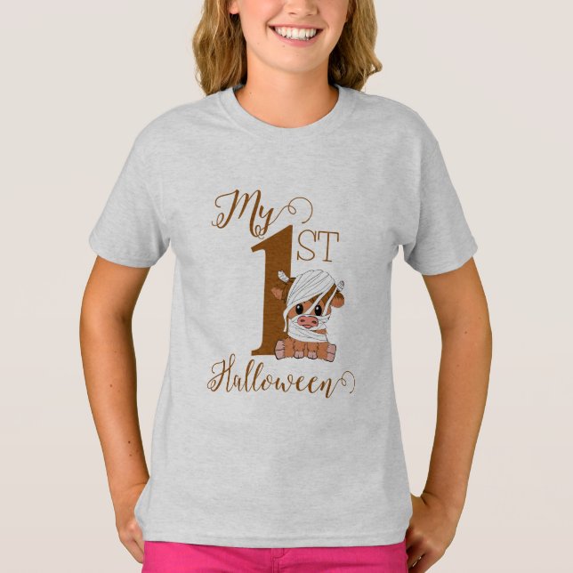 Moo Crew Halloween Farmhouse Highland Cow T Shirt (Framsida)