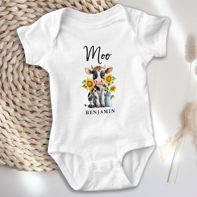 Moo Cute Cow Sunblommor Personlig Farm Animal T Shirt (Skapare uppladdad)