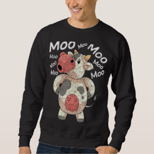 Moo Cute Farm Animal Lover Funny Farmer Cow Lång Ärmad Tröja