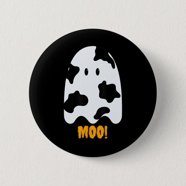 Moo! Cute Roligt Cow Skriv ut Ghost Halloween Tee Knapp (Framsida)