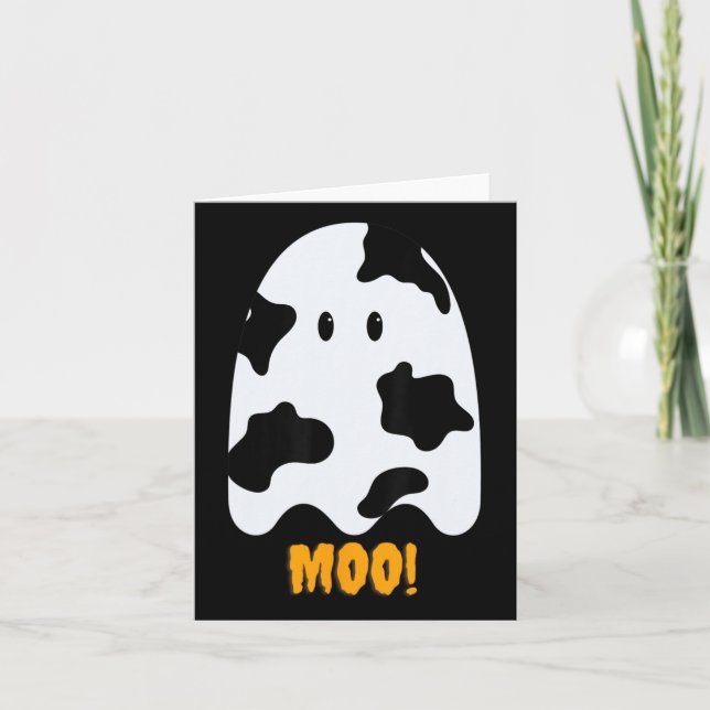 Moo! Cute Roligt Cow Skriv ut Ghost Halloween Tee Kort (Framsida)