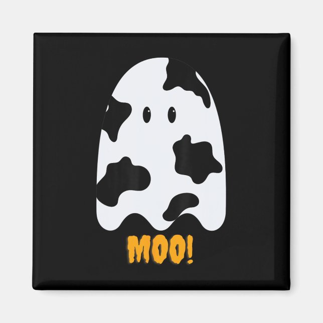 Moo! Cute Roligt Cow Skriv ut Ghost Halloween Tee Magnet (Framsidan)