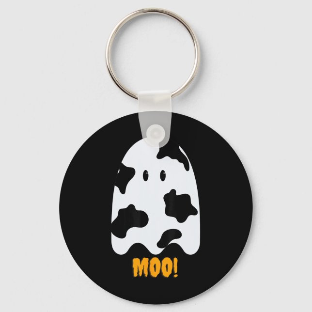 Moo! Cute Roligt Cow Skriv ut Ghost Halloween Tee Nyckelring (Framsida)