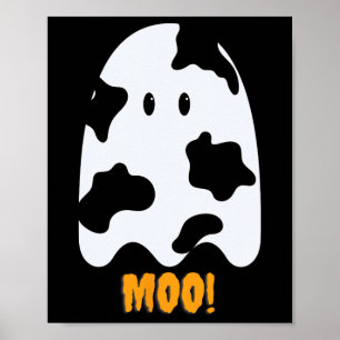 Moo! Cute Roligt Cow Skriv ut Ghost Halloween Tee Poster