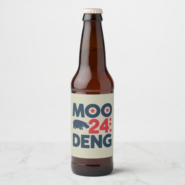 Moo Deng 2024 Moo Deng Moo Deng Söt Bebis Flodhäst Ölflaska Etikett (Framsida)