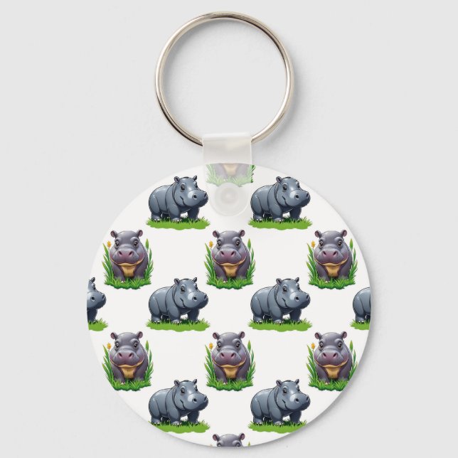 Moo Deng Flodhäst Djur Mönster Design  Nyckelring (Framsida)