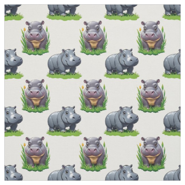 Moo Deng Flodhäst Djur Mönster Design  Tyg (Provkarta)