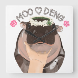 Moo Deng-flodhäst från Thailand Fyrkantig Klocka