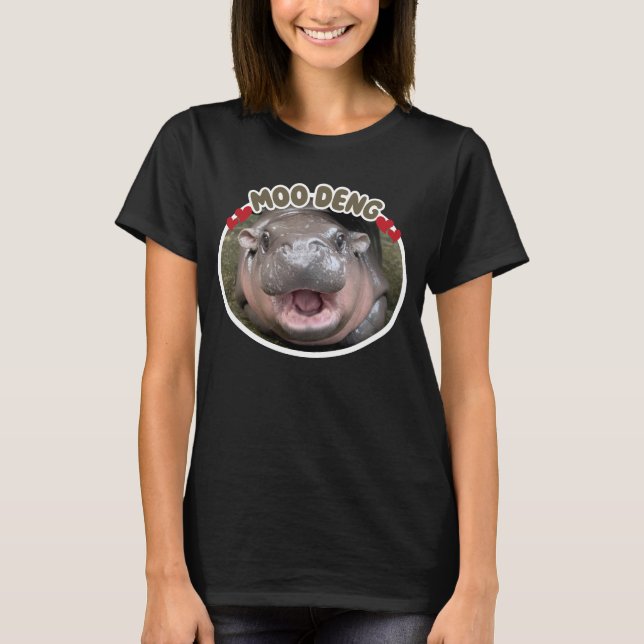 Moo Deng Glad Flodhäst Meme T Shirt (Framsida)