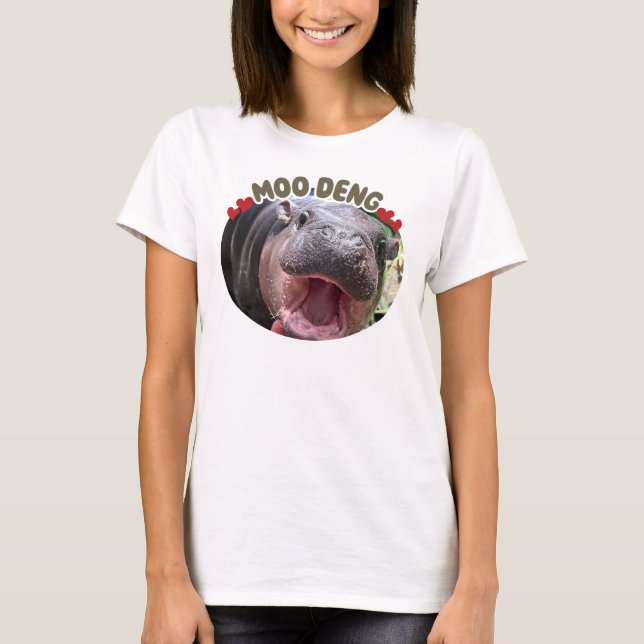 Moo Deng Glad Flodhäst Meme T Shirt (Framsida)