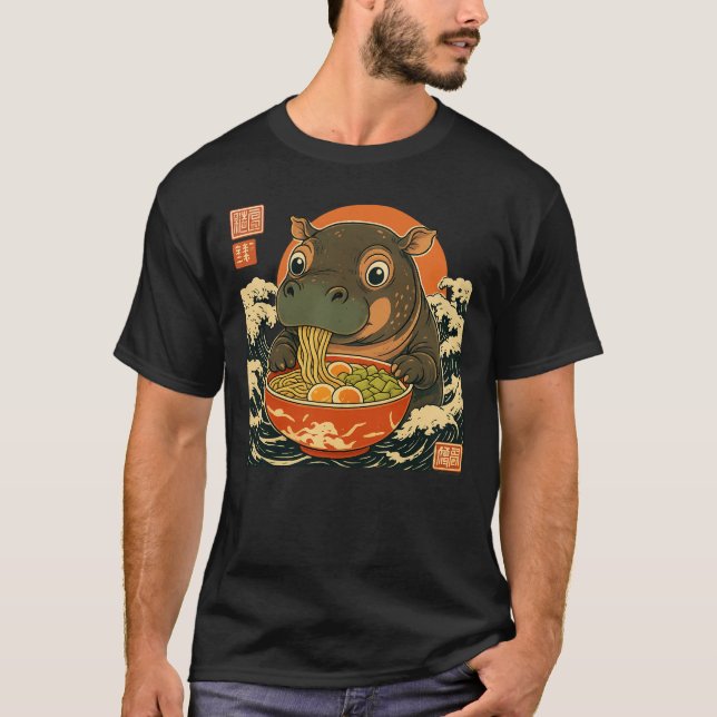 Moo Deng hippo-ättikgummi för japanskt stil T Shirt (Framsida)