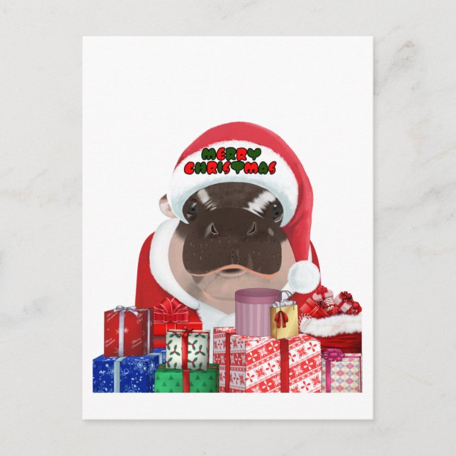 Moo Deng Hippo jul Vykort (Framsida)