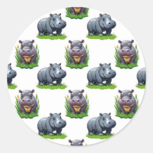 Moo Deng Hippopotamus Animal Mönster Design Runt Klistermärke