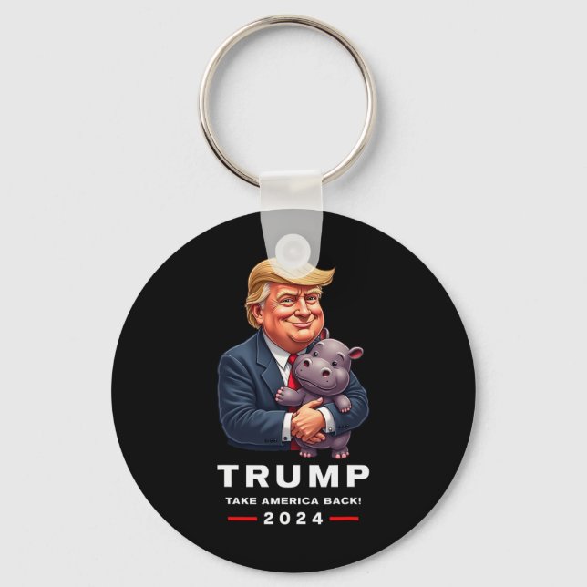 Moo Deng Hippopotamus Support Donald Trump 2024 Fu Nyckelring (Framsida)
