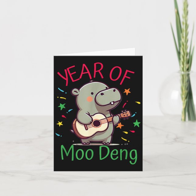 Moo Deng Is A Pygmy Hip Happy New Year Funny  Kort (Framsida)