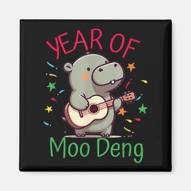 Moo Deng Is A Pygmy Hip Happy New Year Funny  Magnet (Framsidan)