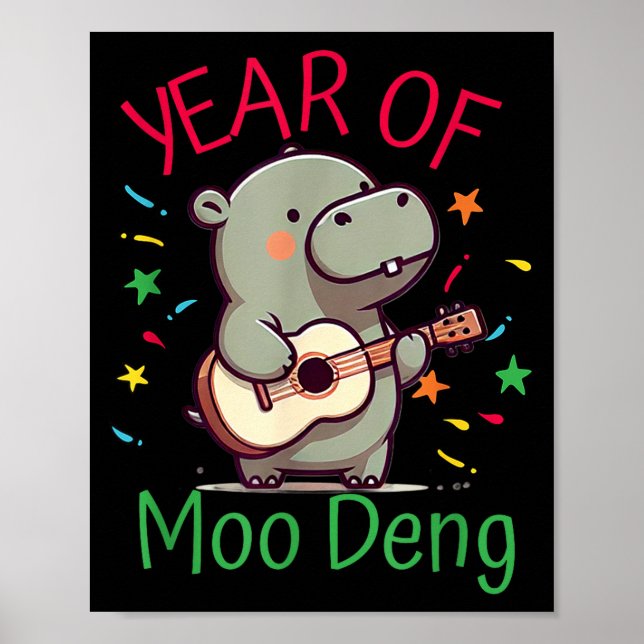 Moo Deng Is A Pygmy Hip Happy New Year Funny  Poster (Framsidan)