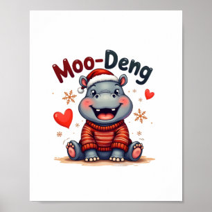 Moo-Deng jul Hippo Cute Helgdag Tecknad Snö Poster
