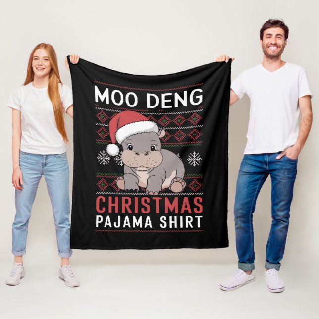 Moo Deng jul Pajama Matching Family Fleecefilt (På plats)