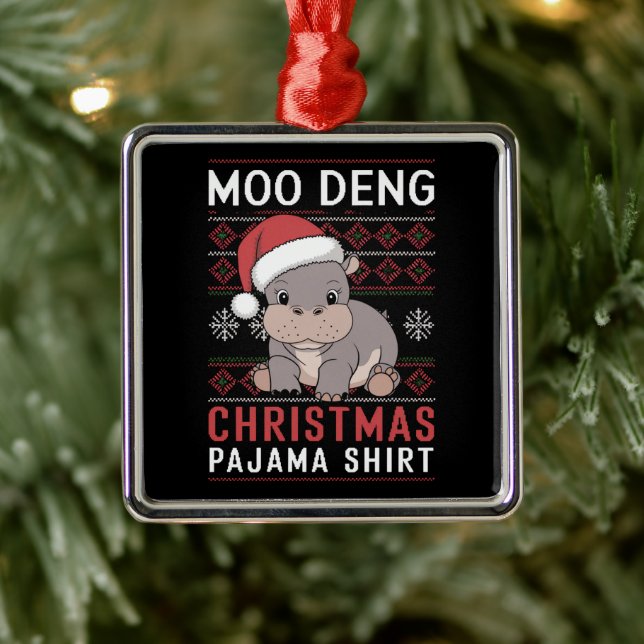 Moo Deng jul Pajama Matching Family Julgransprydnad Metall (Träd)