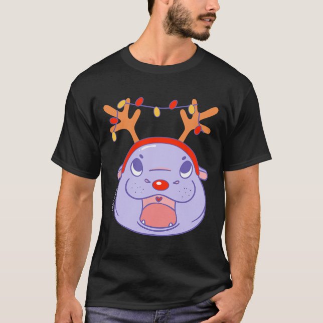 Moo Deng Reindeer jul Julafton Cute Zoo Safari S T Shirt (Framsida)