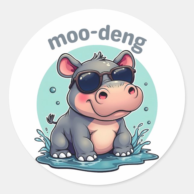 moo deng runt klistermärke (Framsida)