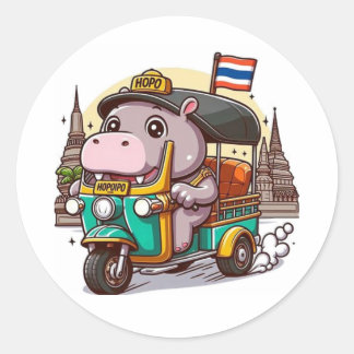 Moo Deng's Tuk-Tuk Äventyr-klistermärken Runt Klistermärke