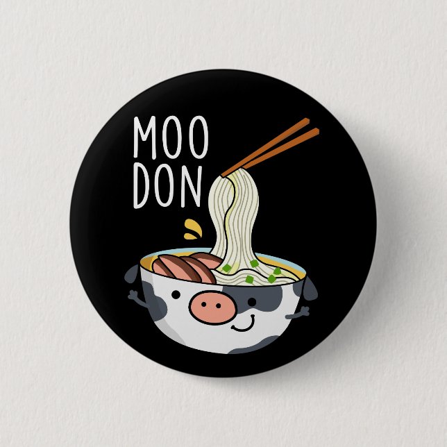 Moo-don Funny Udon Pun Mörk BG Knapp (Framsida)