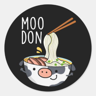 Moo-don Funny Udon Pun Mörk BG Runt Klistermärke