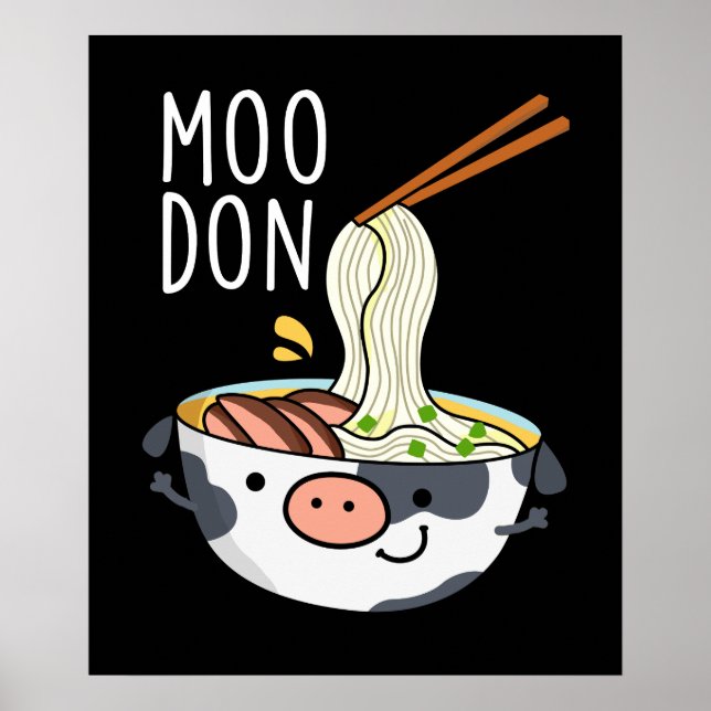 Moo-don Rollig Udon Skämt Mörk Bakgrund Poster (Framsidan)