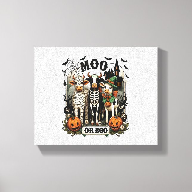 Moo eller Boo Halloween Cow Canvastryck (Framsida)