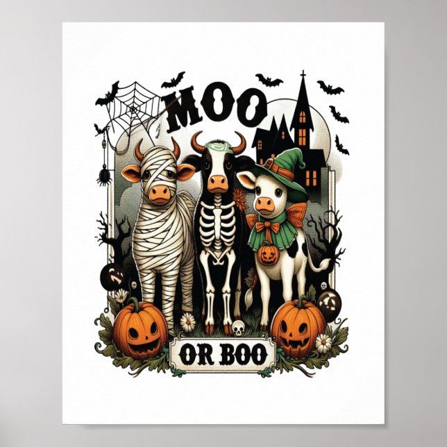 Moo eller Boo Halloween Cow Poster (Framsidan)