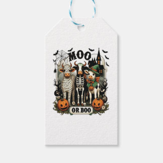 Moo eller Boo Halloween Cow Presentetikett