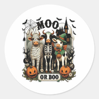 Moo eller Boo Halloween Cow Runt Klistermärke