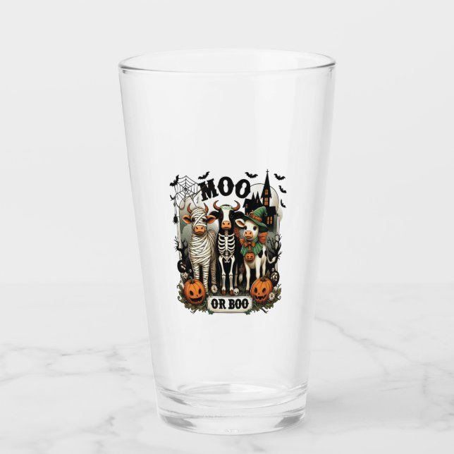 Moo eller Boo Halloween-ko Glaskopp (Framsida)