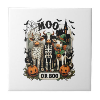 Moo eller Boo Halloween ko Kakelplatta