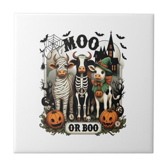 Moo eller Boo Halloween ko Kakelplatta (Framsidan)