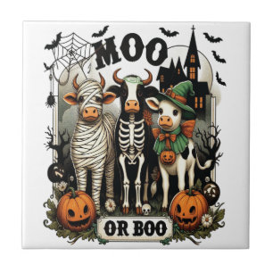 Moo eller Boo Halloween-ko Kakelplatta