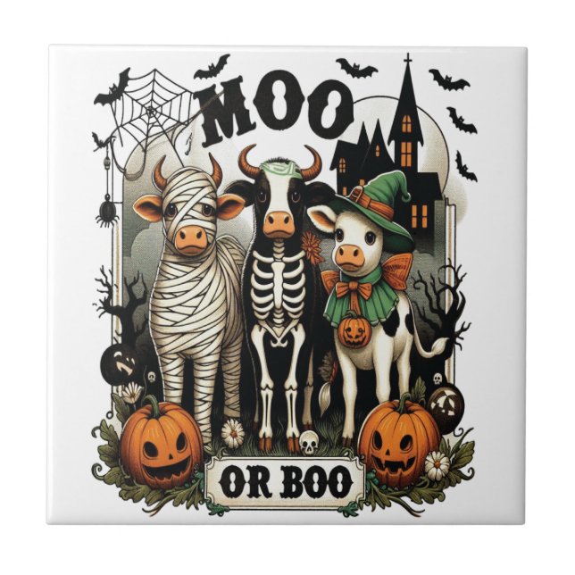 Moo eller Boo Halloween-ko Kakelplatta (Framsidan)