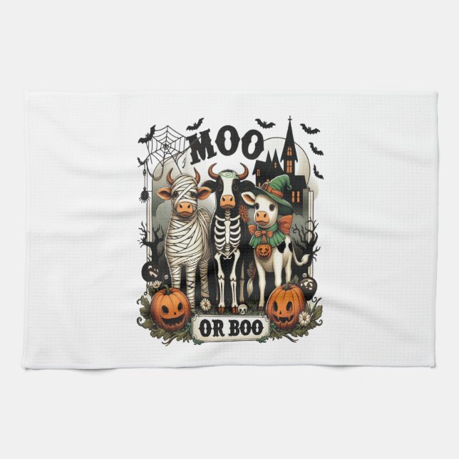 Moo eller Boo Halloween ko Kökshandduk (Horisontell)