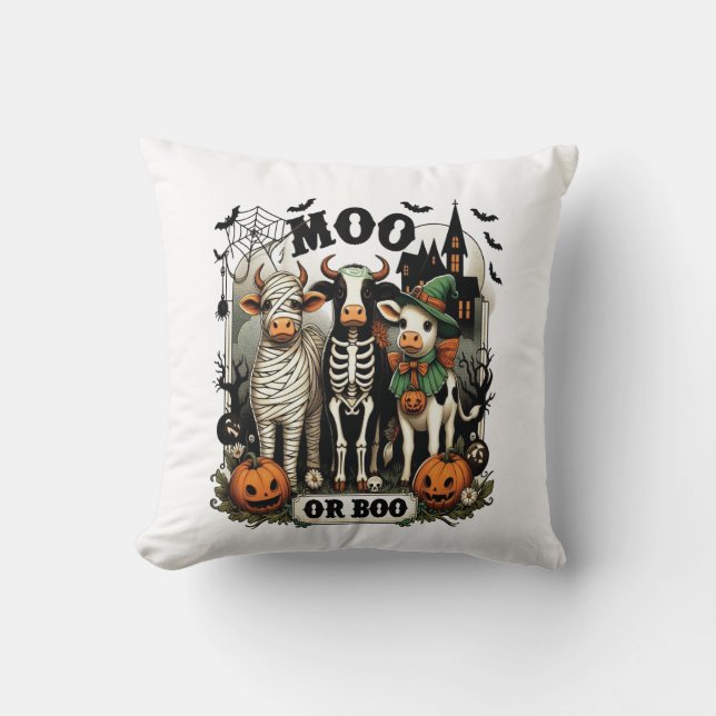 Moo eller Boo Halloween-ko Kudde (Framsida)