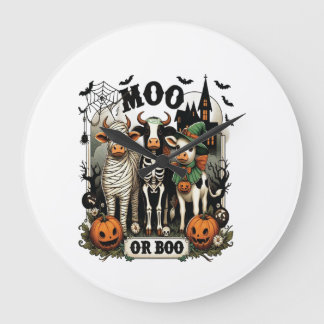 Moo eller Boo Halloween-ko Stor Klocka